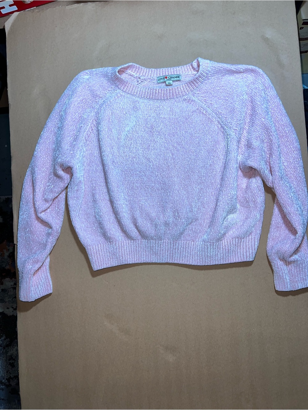 Love Shack Fancy Pink Shimmer Crewneck Sweater